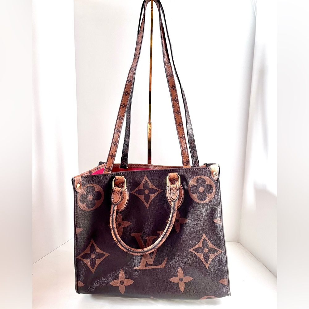 Designer Inspired Brown Monogram Reverse On-The-Go Shoulder Tote